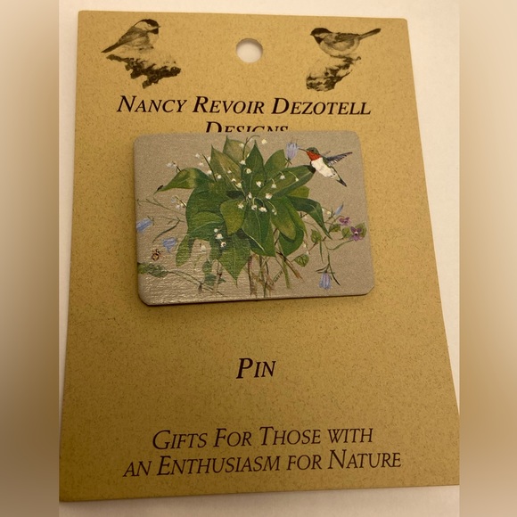 Hummingbird floral PIN Bird flower BROOCH handmade Vermont Nancy Revoir Dezotell - Picture 12 of 15